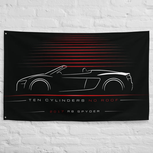 Audi R8 Spyder 2017 car silhouette flag - White Brick Wall