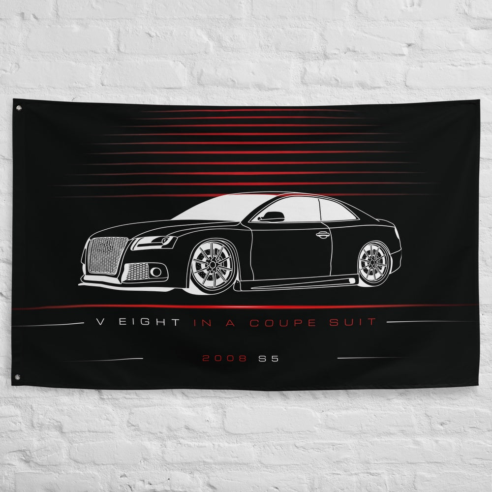 Audi S5 2008 car silhouette flag - White Brick Wall