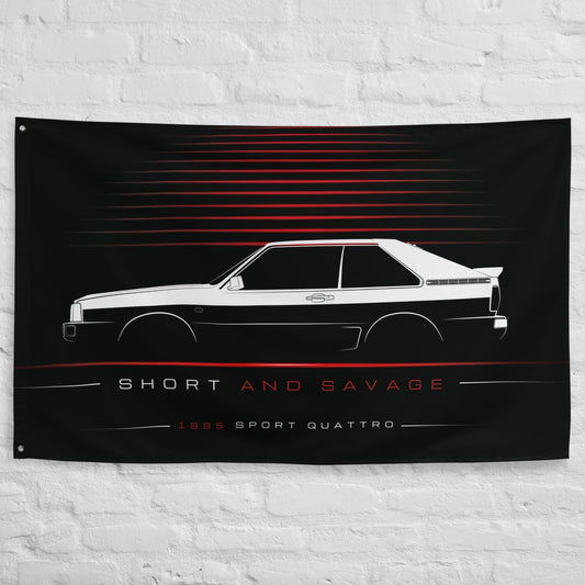 Audi Sport Quattro 1985 car silhouette flag - White Brick Wall