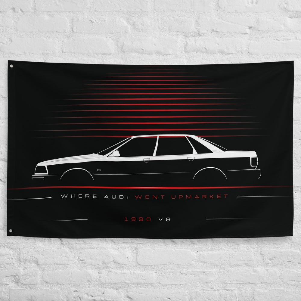 Audi V8 1990 car silhouette flag - White Brick Wall