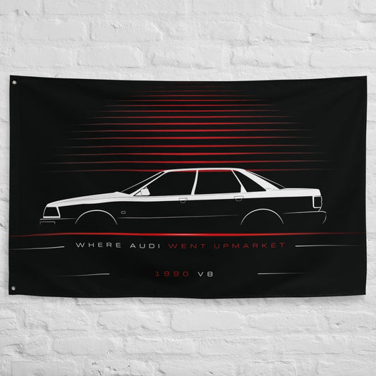 Audi V8 1990 car silhouette flag - White Brick Wall