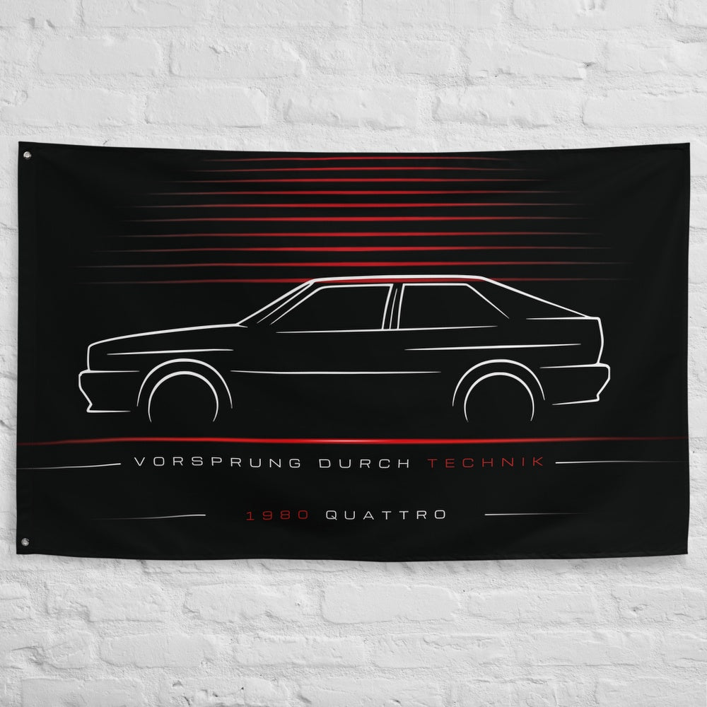 Audi quattro 1980 car silhouette flag - White Brick Wall