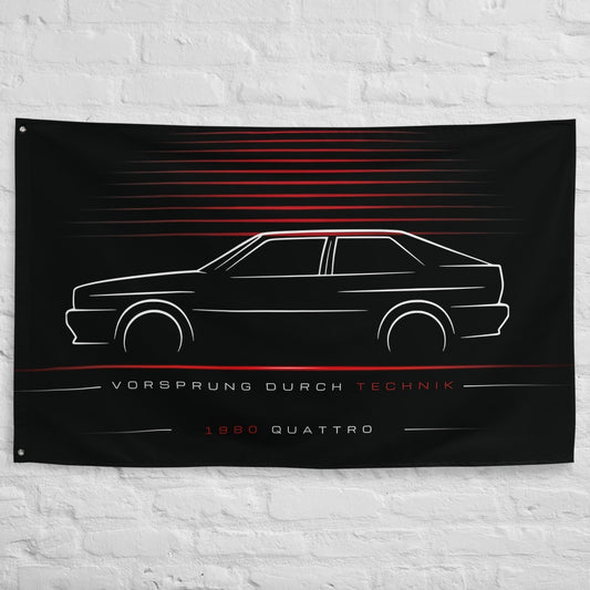 Audi quattro 1980 car silhouette flag - White Brick Wall