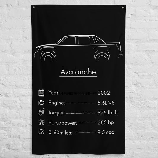 Chevrolet Avalanche 2002 car silhouette spec flag - White Brick Wall