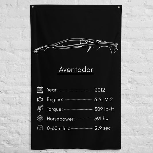 Lamborghini Aventador 2012 car silhouette spec flag - White Brick Wall