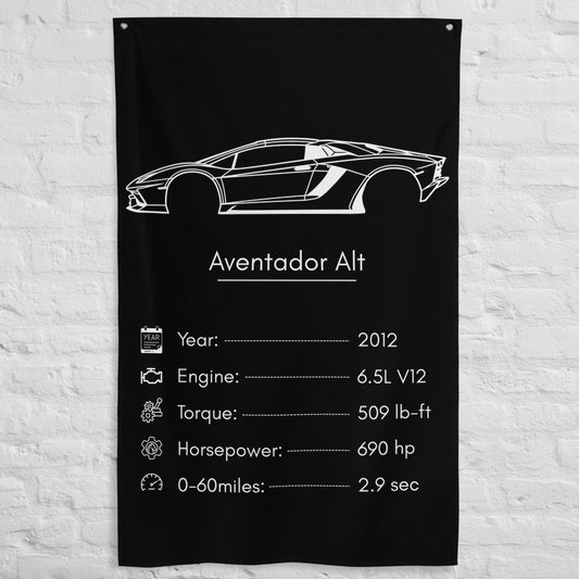 Lamborghini Aventador 2012 (Design 2) car silhouette spec flag - White Brick Wall