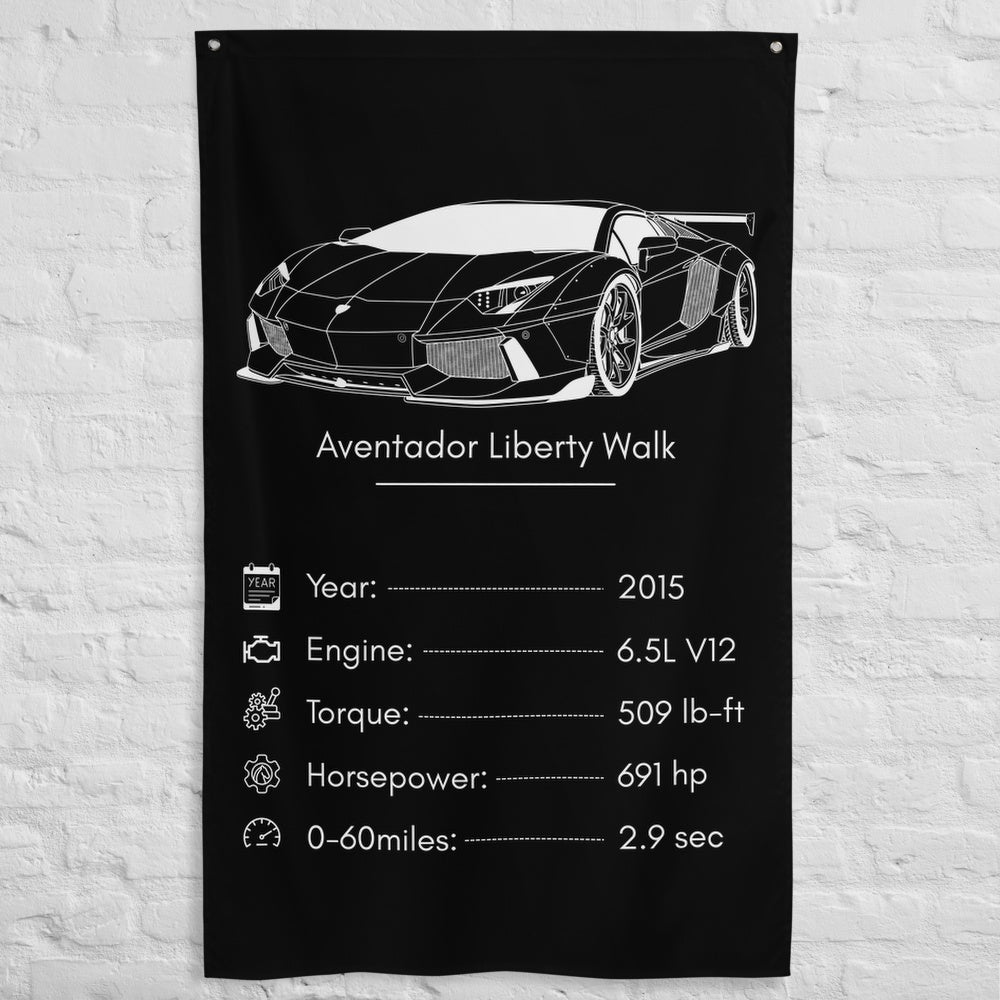 Lamborghini Aventador Liberty Walk 2015 car silhouette spec flag - White Brick Wall