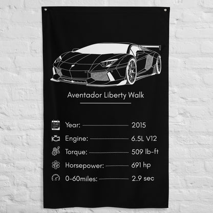 Lamborghini Aventador Liberty Walk 2015 car silhouette spec flag - White Brick Wall