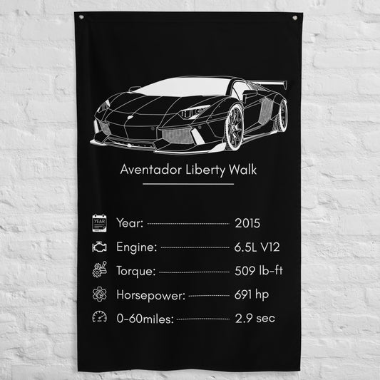 Lamborghini Aventador Liberty Walk 2015 car silhouette spec flag - White Brick Wall