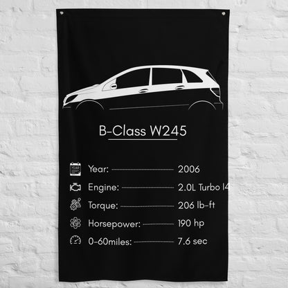 Mercedes-Benz B-Class W245 2006 car silhouette spec flag - White Brick Wall