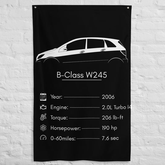 Mercedes-Benz B-Class W245 2006 car silhouette spec flag - White Brick Wall