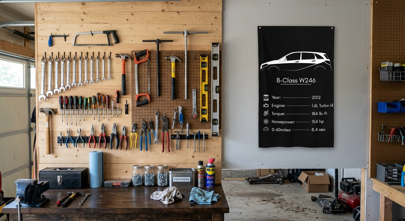 Mercedes-Benz B-Class W246 2012 car silhouette spec flag - Garage Pegboard Wall