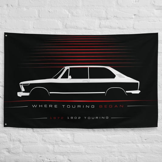 BMW 1802 Touring 1972 car silhouette flag - White Brick Wall