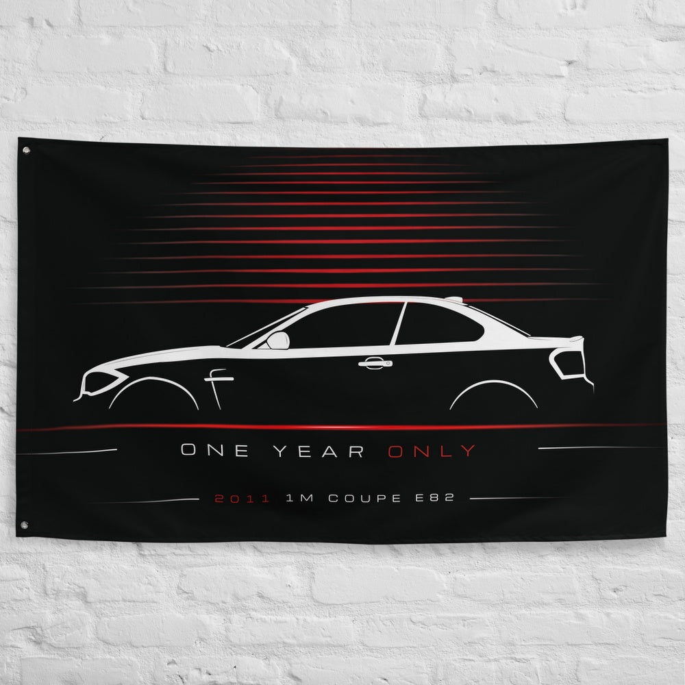 BMW 1M Coupe E82 2011 car silhouette flag - White Brick Wall
