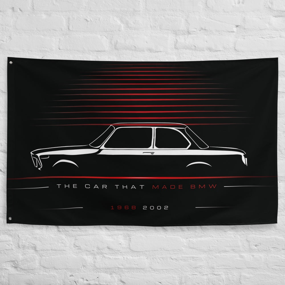 BMW 2002 1968 car silhouette flag - White Brick Wall