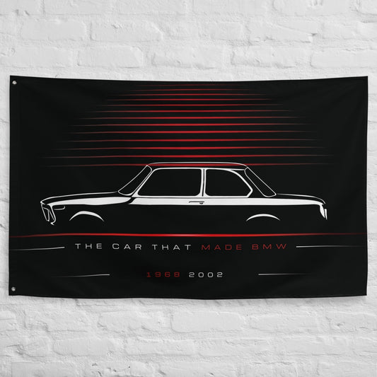 BMW 2002 1968 car silhouette flag - White Brick Wall