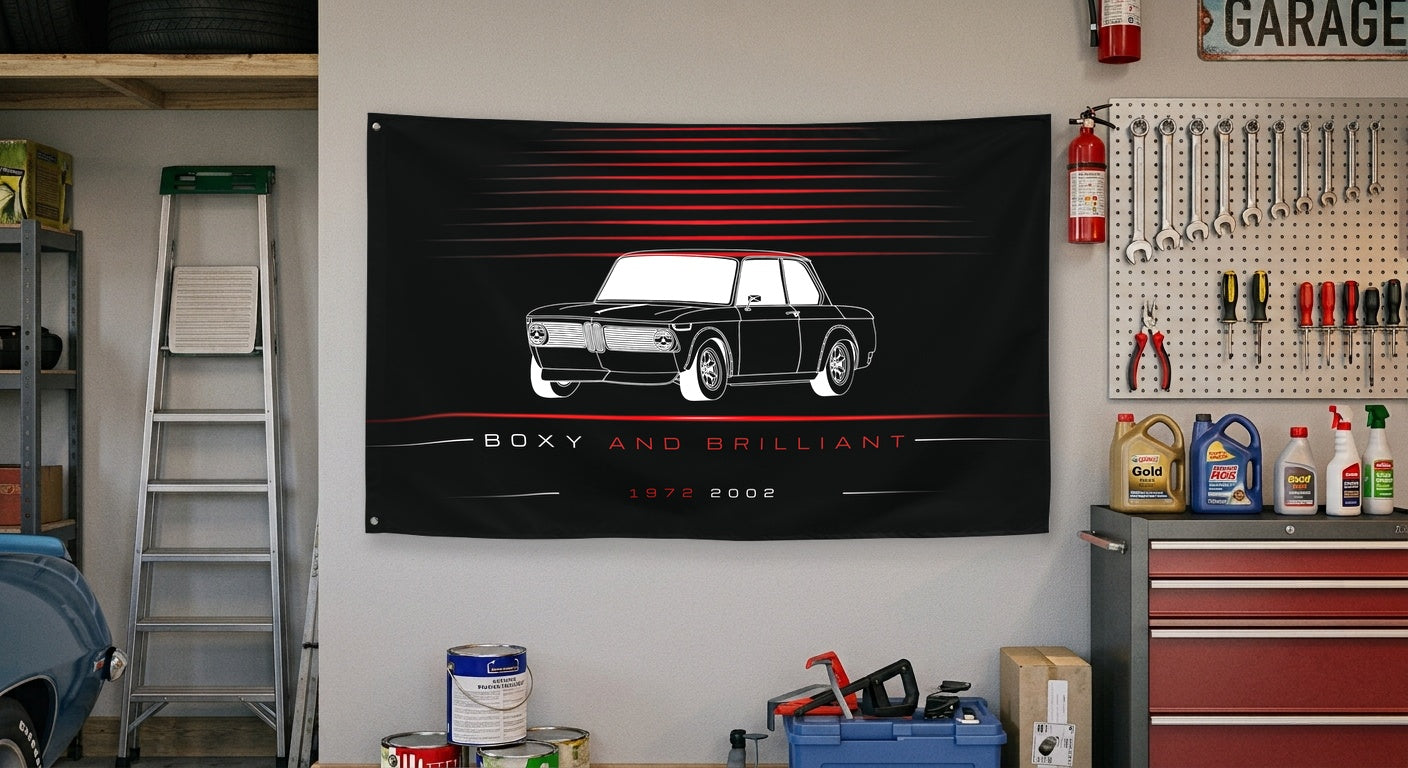 BMW 2002 Angle 1972 car silhouette flag - Garage Wall