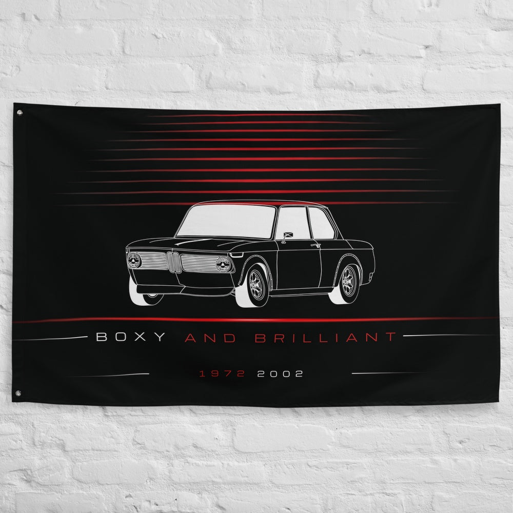 BMW 2002 Angle 1972 car silhouette flag - White Brick Wall