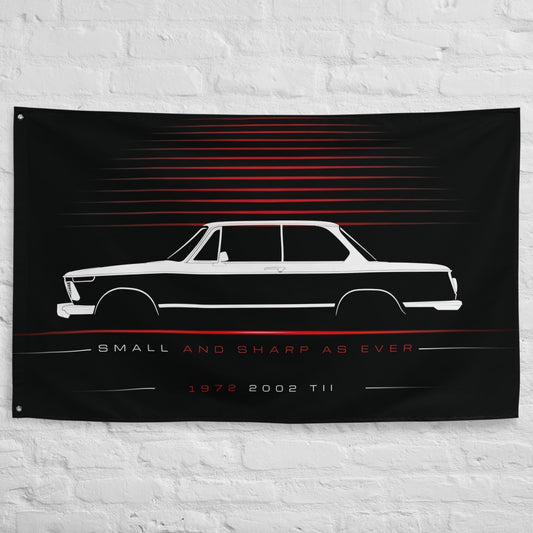 BMW 2002 Tii 1972 car silhouette flag - White Brick Wall