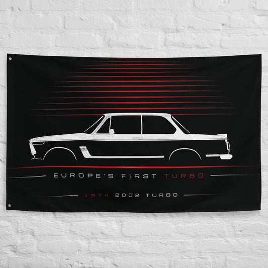 BMW 2002 Turbo 1974 car silhouette flag - White Brick Wall
