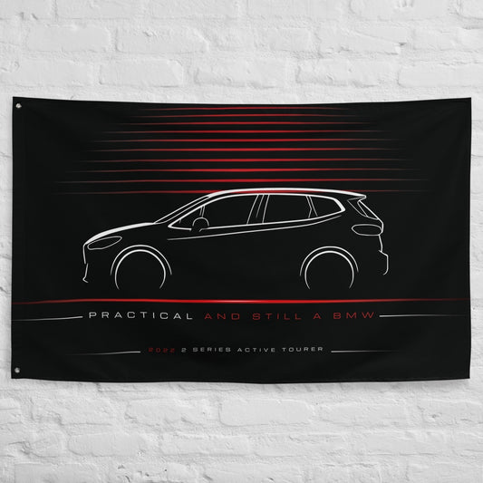 BMW 2 Series Active Tourer 2022 car silhouette flag - White Brick Wall