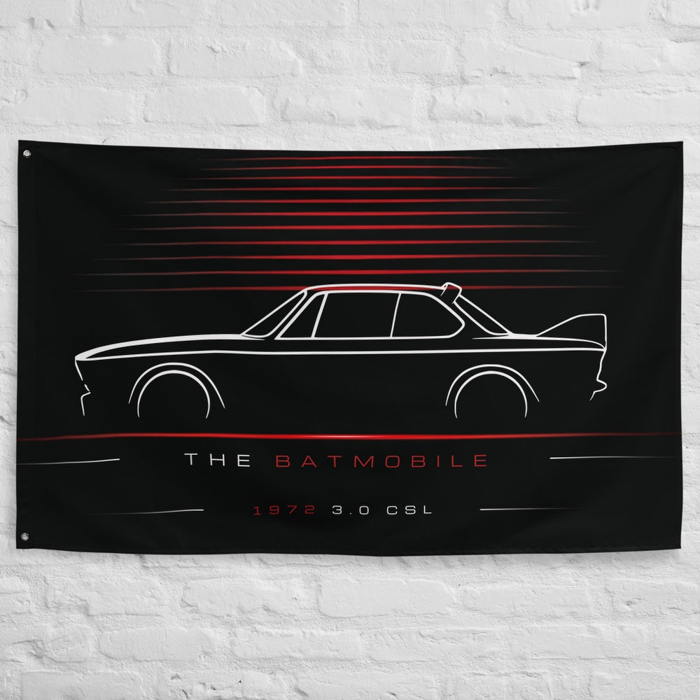 BMW 3.0 CSL 1972 car silhouette flag - White Brick Wall