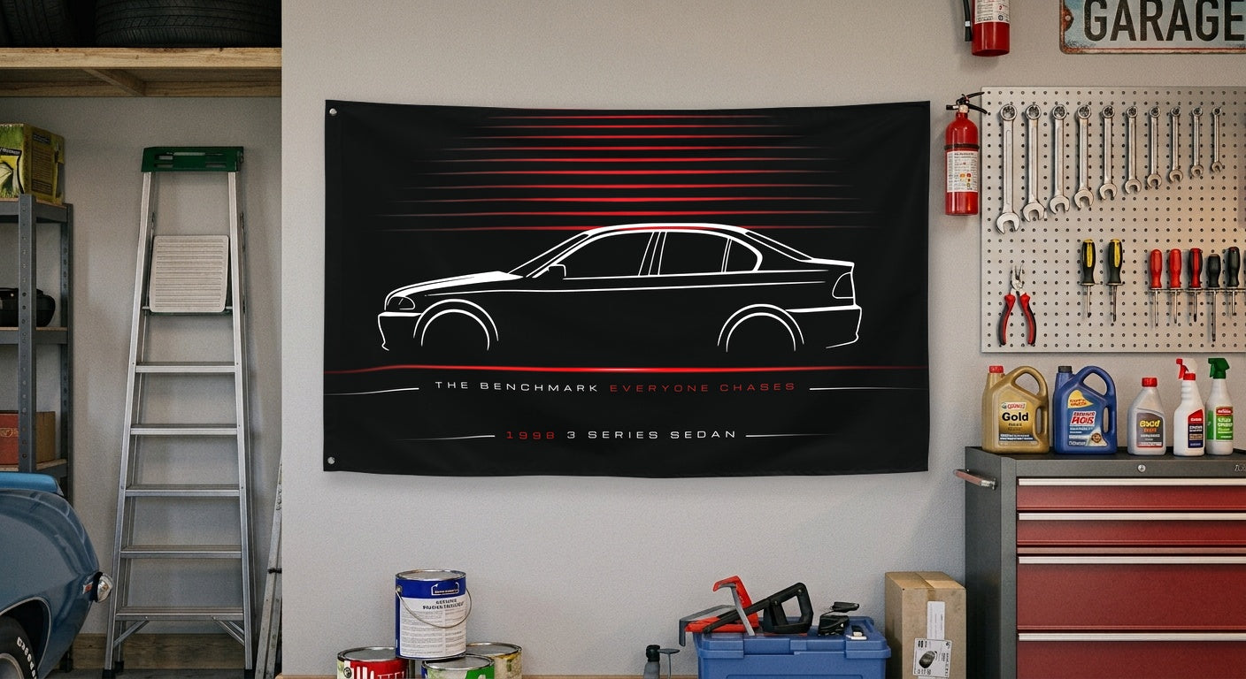 BMW 3 Series Sedan 1998 car silhouette flag - Garage Wall