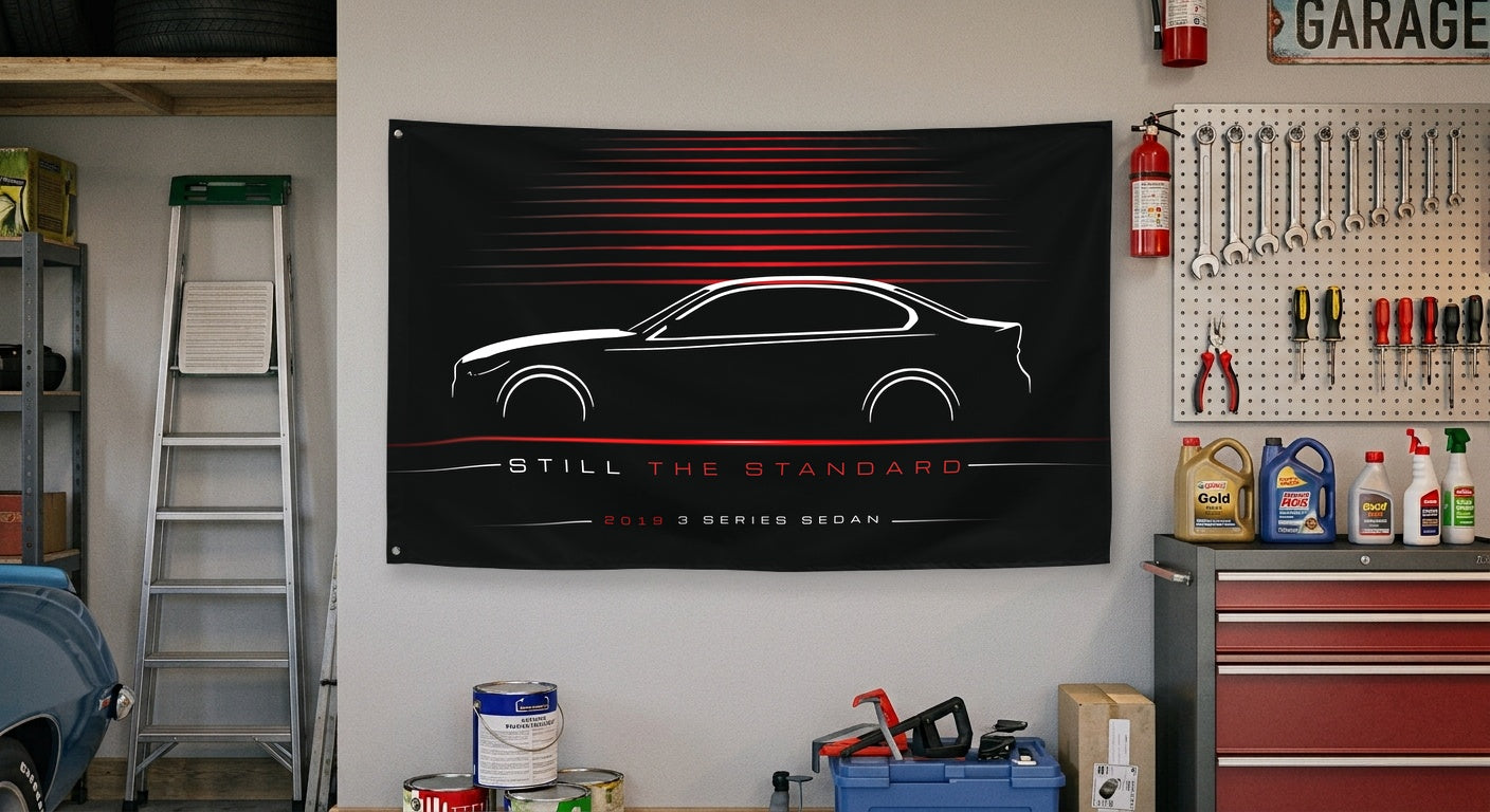 BMW 3 Series Sedan 2019 car silhouette flag - Garage Wall