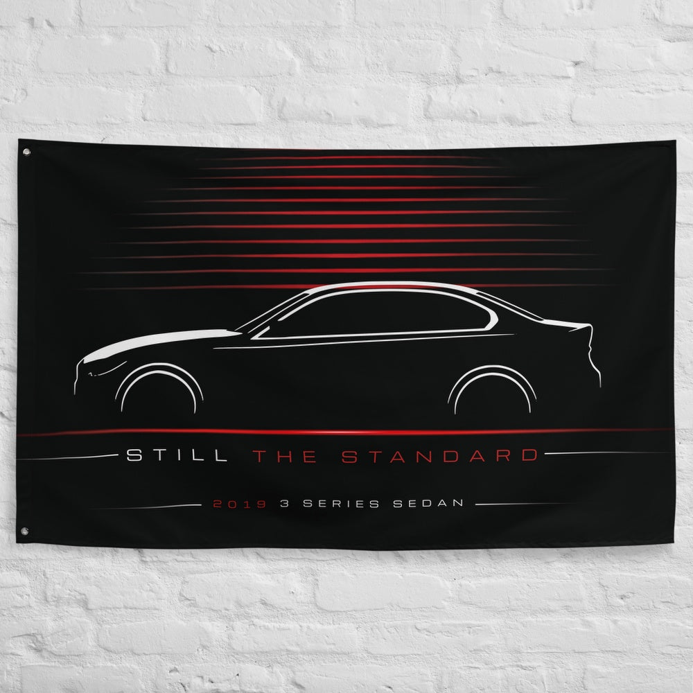 BMW 3 Series Sedan 2019 car silhouette flag - White Brick Wall