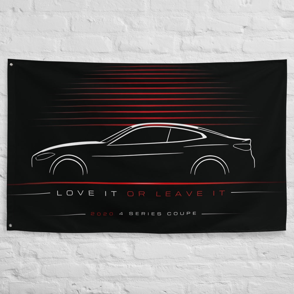 BMW 4 Series Coupe 2020 car silhouette flag - White Brick Wall
