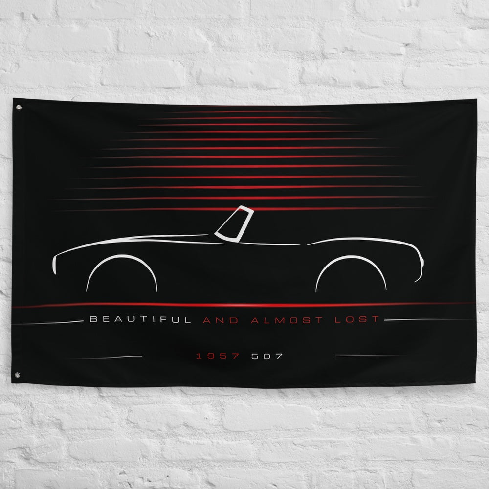 BMW 507 1957 car silhouette flag - White Brick Wall