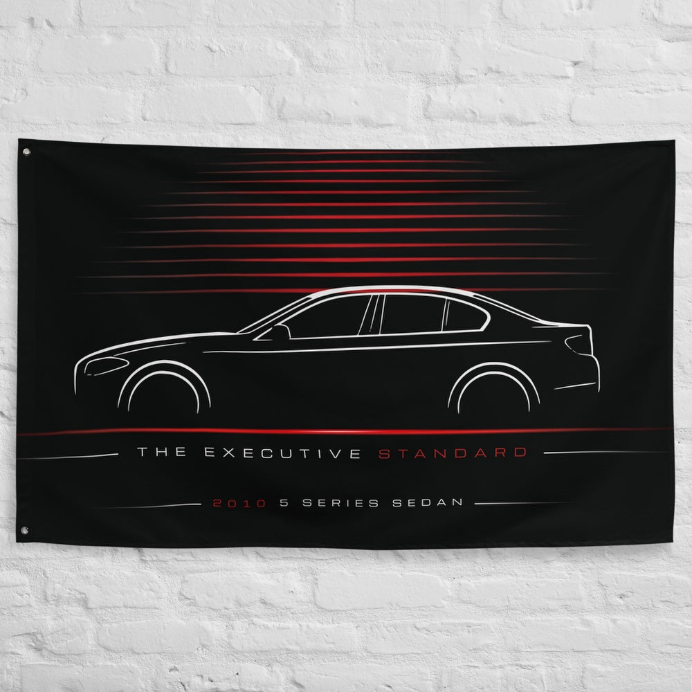 BMW 5 Series Sedan 2010 car silhouette flag - White Brick Wall