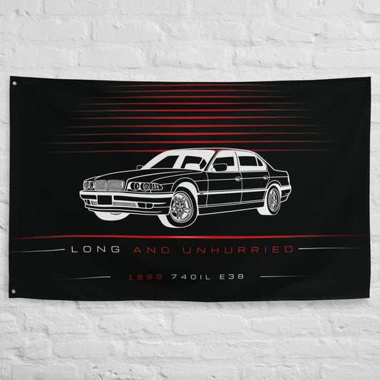 BMW 740iL E38 3QTR 1999 car silhouette flag - White Brick Wall