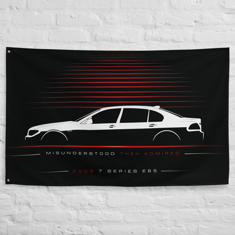 BMW 7 Series E65 2003 car silhouette flag - White Brick Wall