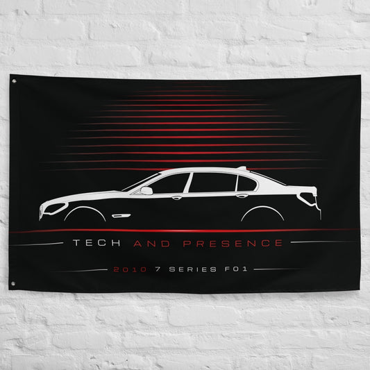 BMW 7 Series F01 2010 car silhouette flag - White Brick Wall