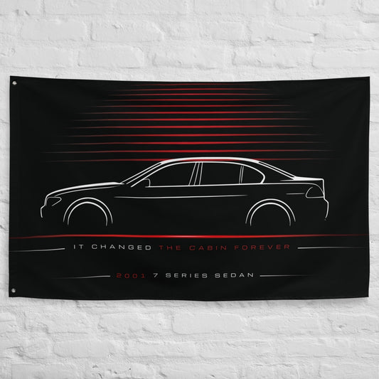 BMW 7 Series Sedan 2001 car silhouette flag - White Brick Wall