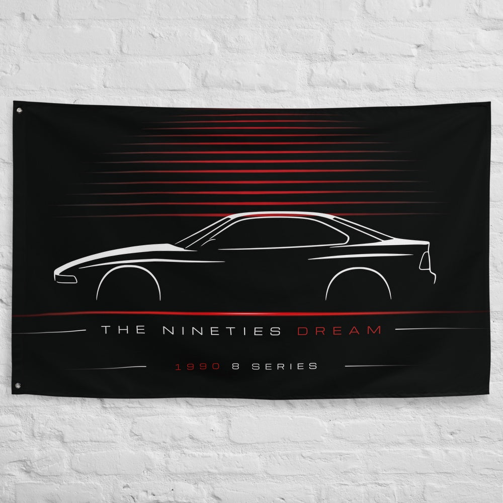 BMW 8 Series 1990 car silhouette flag - White Brick Wall