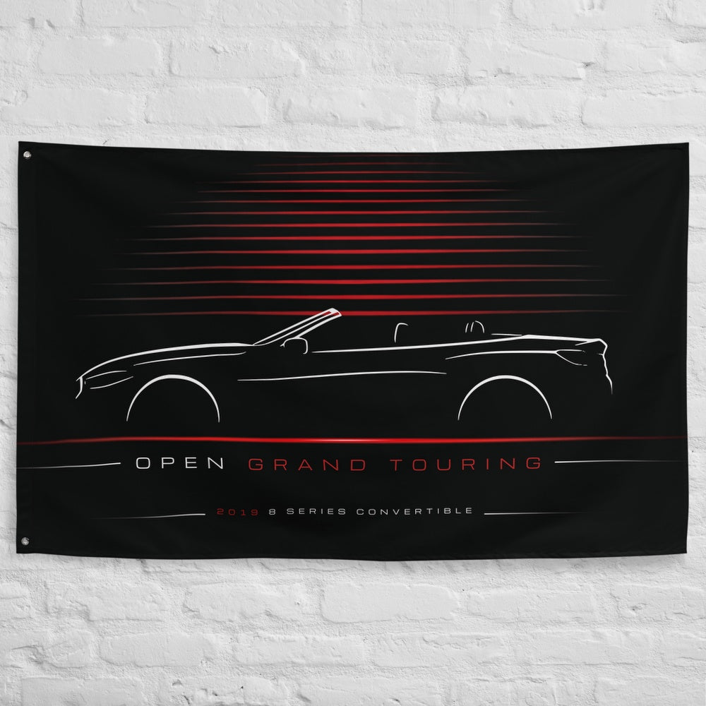 BMW 8 Series Convertible 2019 car silhouette flag - White Brick Wall