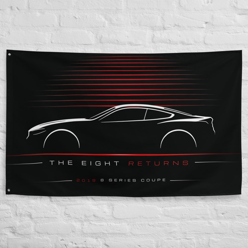 BMW 8 Series Coupe 2019 car silhouette flag - White Brick Wall