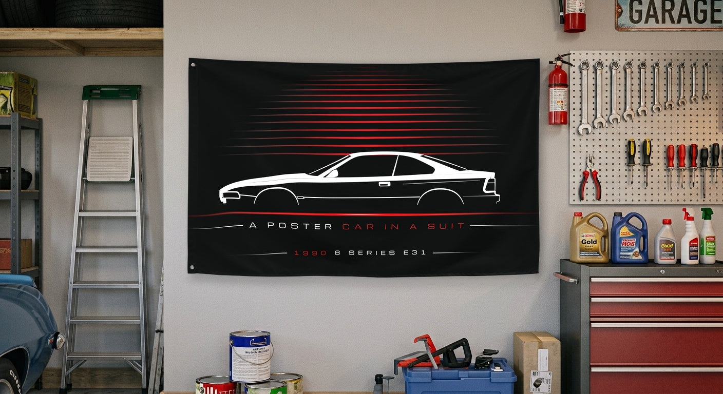 BMW 8 Series E31 1990 car silhouette flag - Garage Wall
