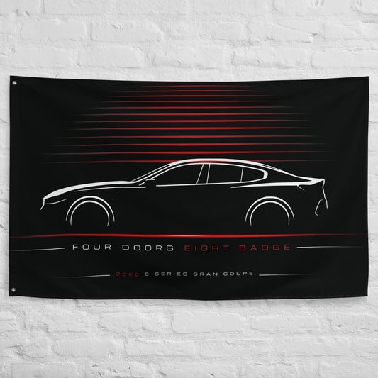 BMW 8 Series Gran Coupe 2020 car silhouette flag - White Brick Wall