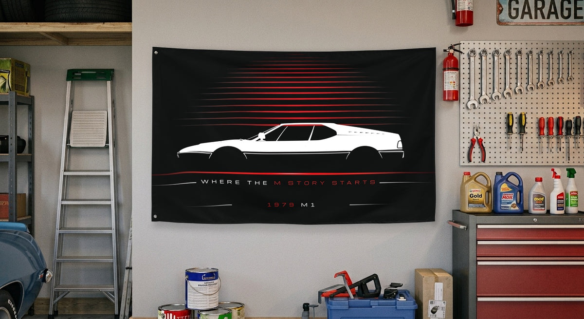 BMW M1 1979 car silhouette flag - Garage Wall