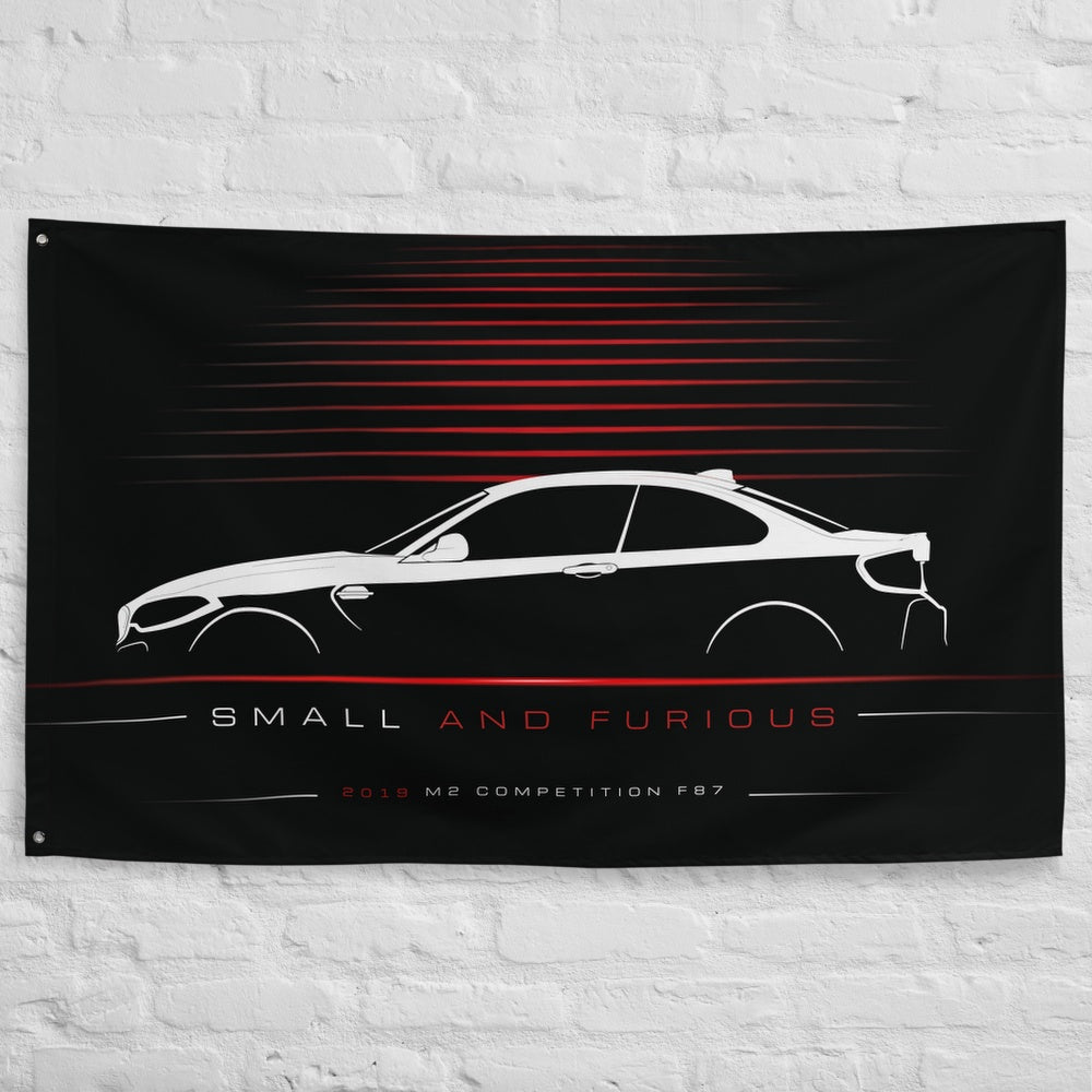 BMW M2 Competition F87 2019 car silhouette flag - White Brick Wall