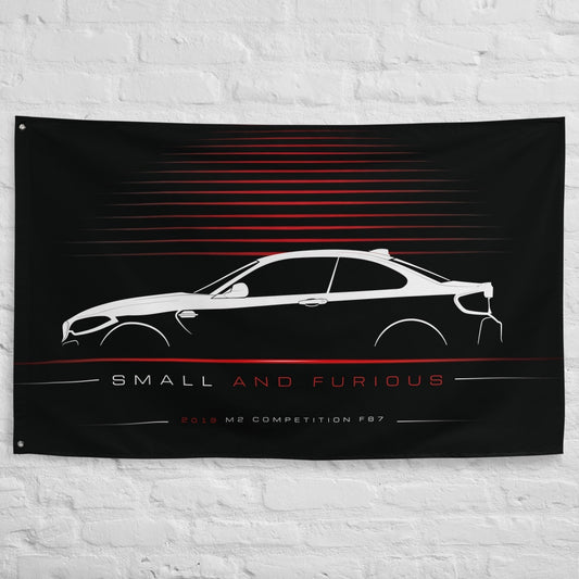 BMW M2 Competition F87 2019 car silhouette flag - White Brick Wall