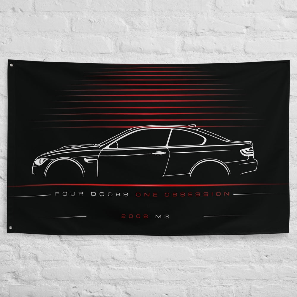 BMW M3 2008 car silhouette flag - White Brick Wall