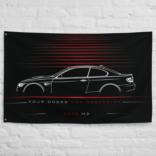 BMW M3 2008 car silhouette flag - White Brick Wall