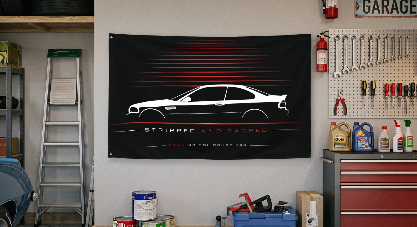 BMW M3 CSL Coupe E46 2003 car silhouette flag - Garage Wall