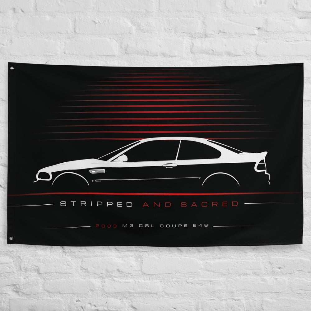 BMW M3 CSL Coupe E46 2003 car silhouette flag - White Brick Wall