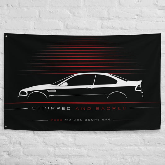 BMW M3 CSL Coupe E46 2003 car silhouette flag - White Brick Wall