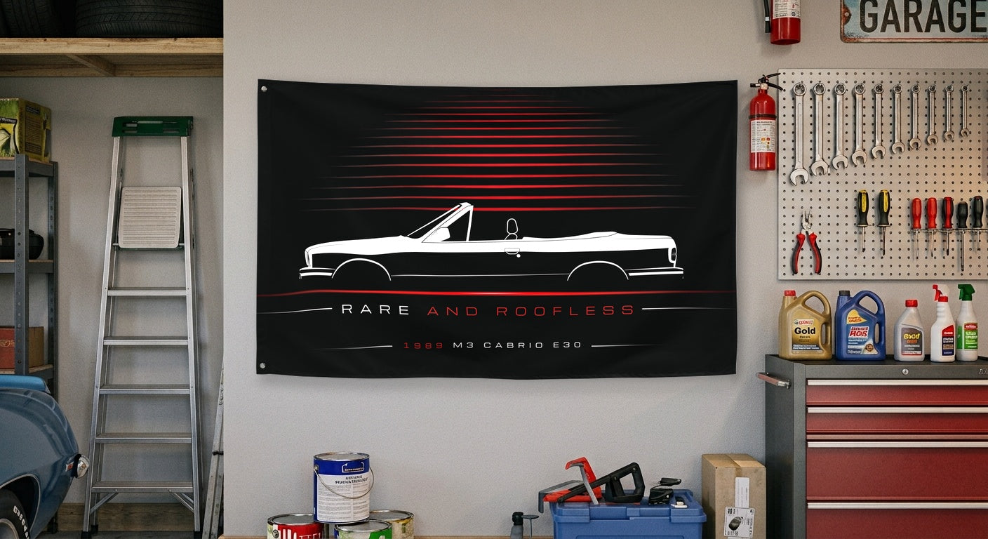 BMW M3 Cabrio E30 1989 car silhouette flag - Garage Wall